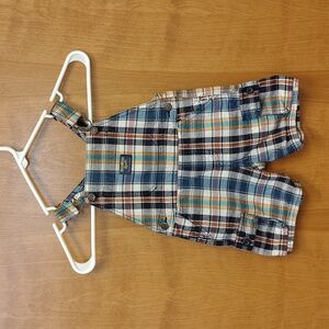 OshKosh B'gosh Kids Plaid Shorts Overalls Blue, Maroon, Mustard, Teal And Cream